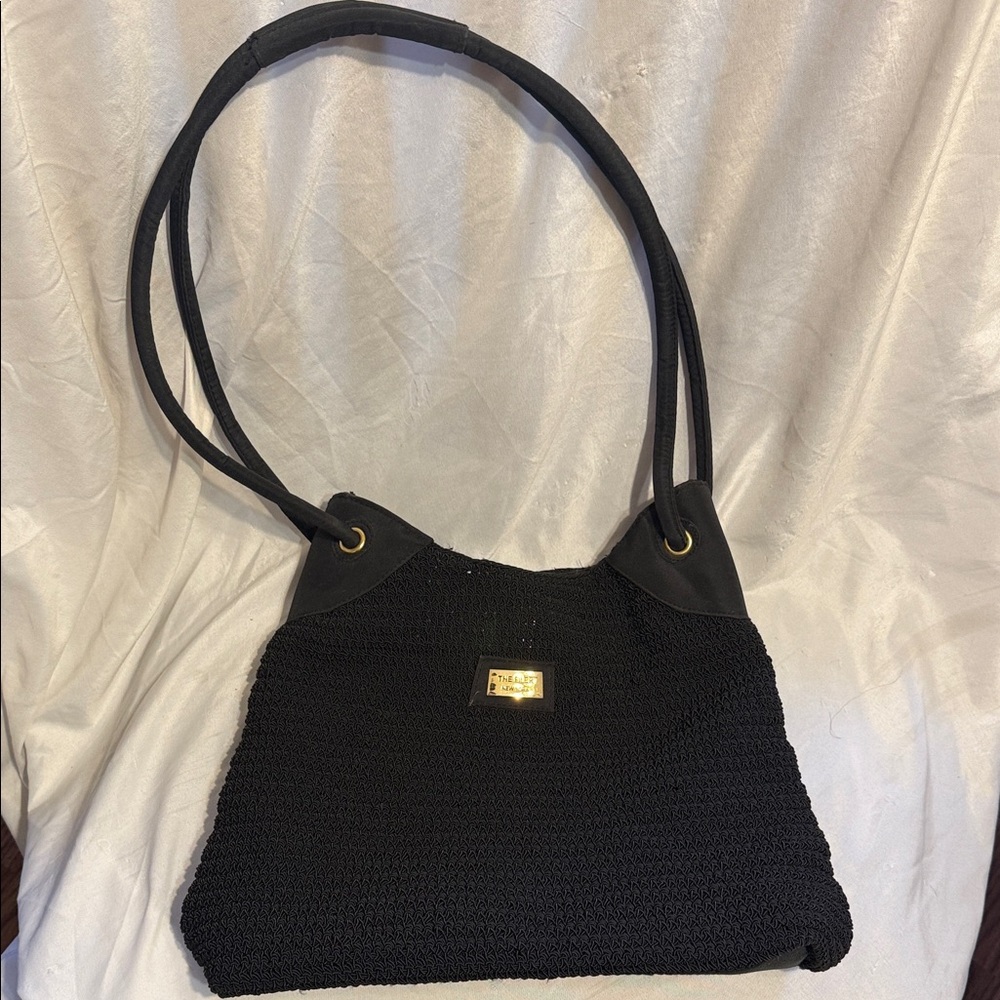 The Filer New York Black Woven Shoulder Bag with Dual Straps and Gold Accent